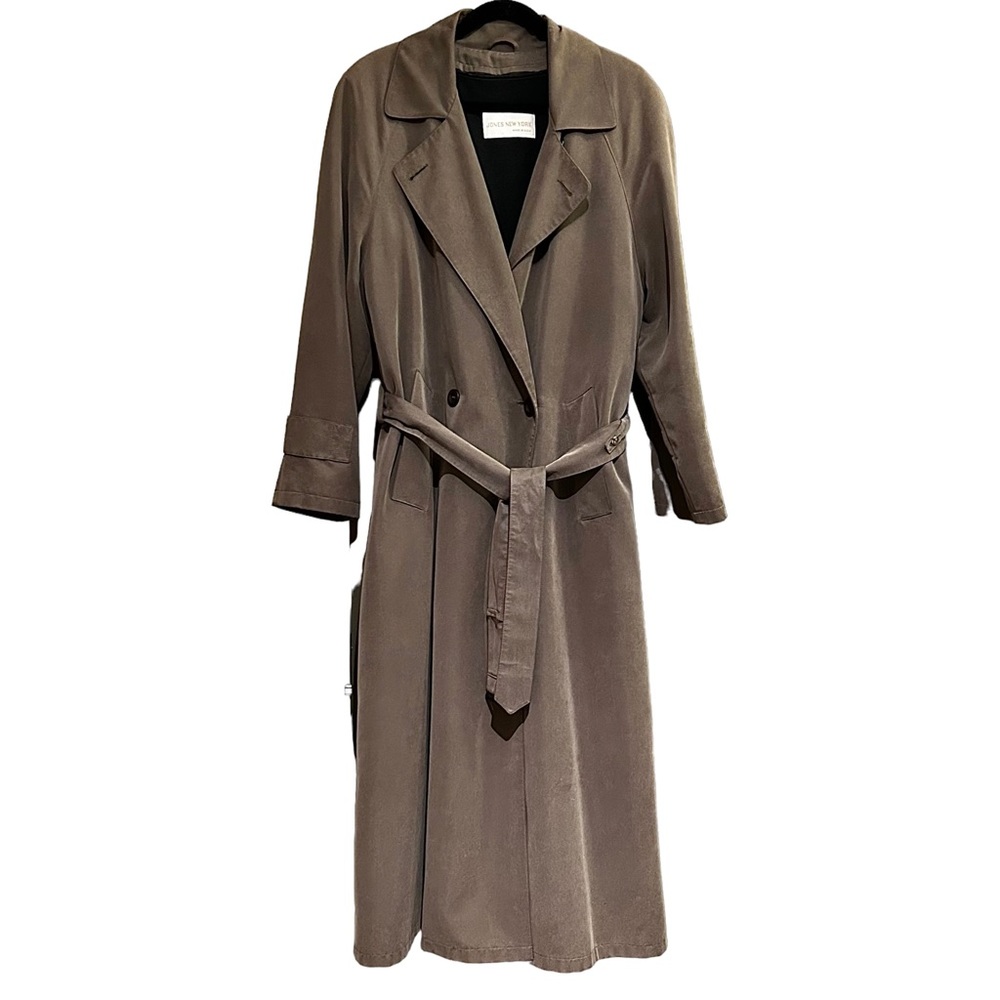 Vintage Jones New York Olive Green
Trench Coat 100% Wool Lining Size 12R
